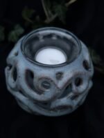 Serenity Glow: The Elegant Round Candle Holder - Greyish blue matte color - Image 3